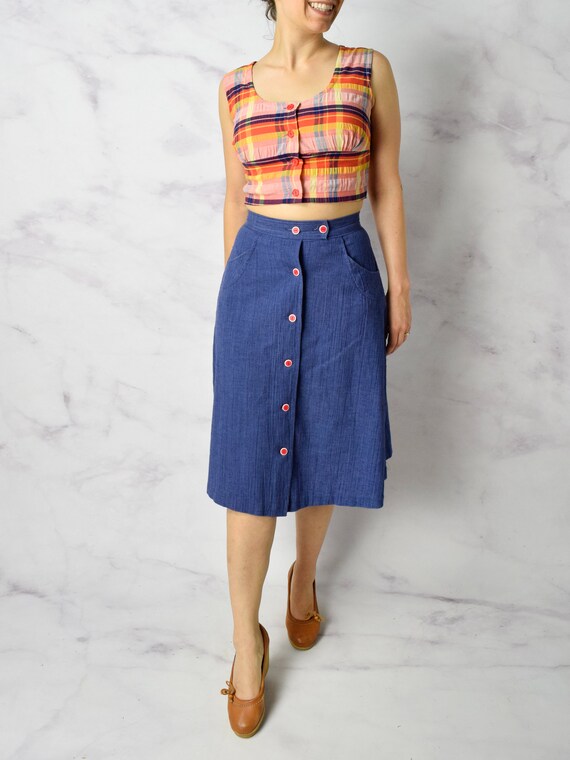 1970s A Line Skirt Size XS - Small 70s Skirt Blue… - image 4