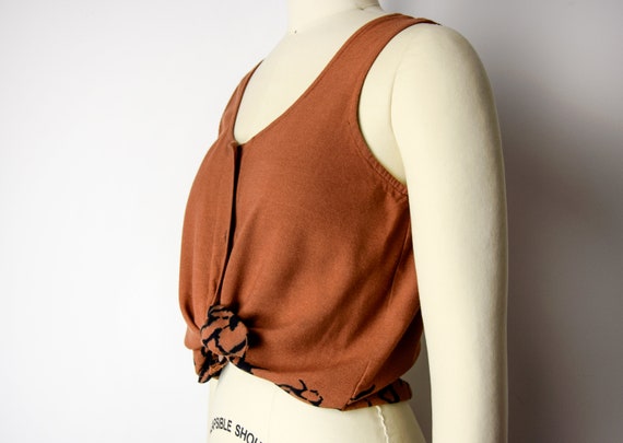 1990s Rust Crop Tank Size Small Chestnut Brown Mi… - image 7