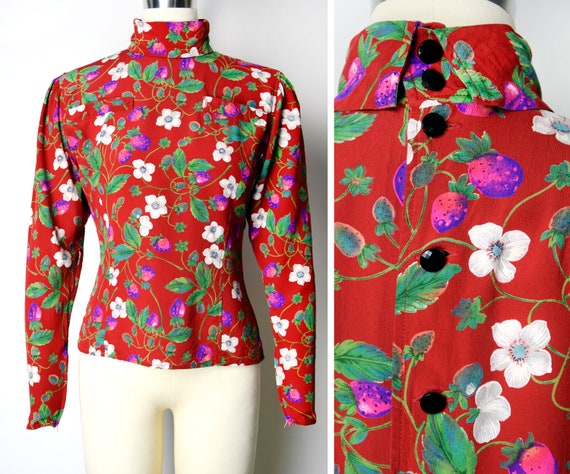 1970s Emanuel Ungaro Blouse Size XS 70s Strawberr… - image 1