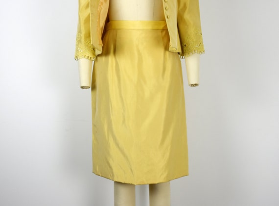 1980s Victor Costa Skirt Suit Size Medium Yellow … - image 7