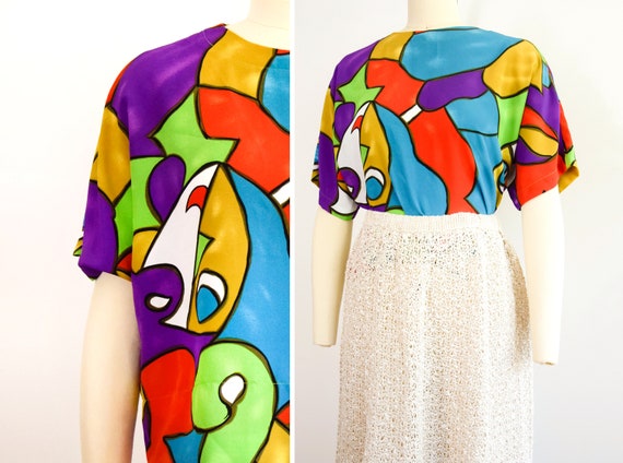 1990s Boxy Blouse Size Large Abstract Shirt Picass