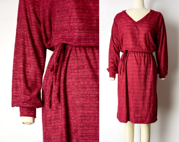 1970s Raspberry Day Dress Size XS 70s Long Sleeve