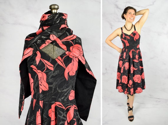 1950s Floral Sundress Size XS 50s Sleeveless Dres… - image 1