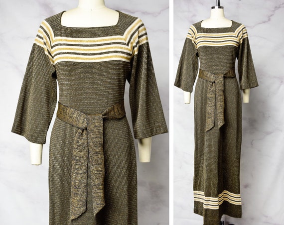 1970s Metallic Maxi Dress Size Medium - Medium La… - image 1