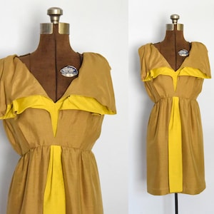 1960s Silk Mini Dress in Copper and Chartreuse Size Small