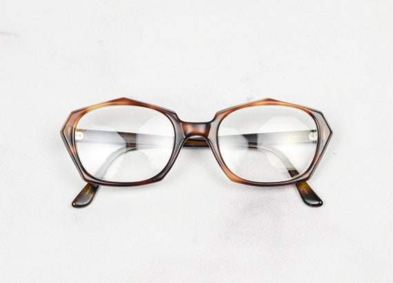 1970s Tortoise Shell Polygon Glasses Frames in Br… - image 2