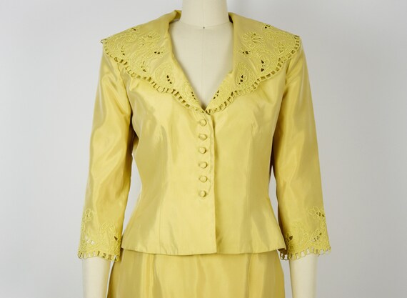 1980s Victor Costa Skirt Suit Size Medium Yellow … - image 4