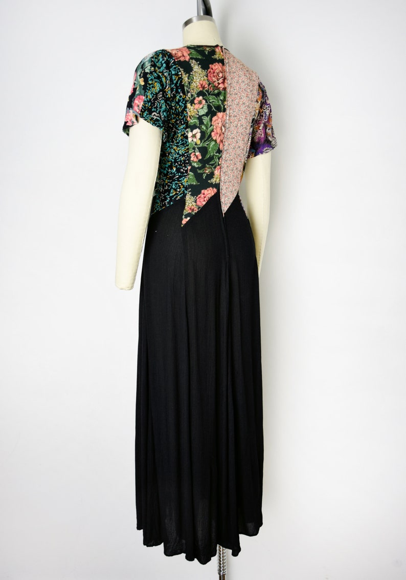 1990s Maxi Dress Size Medium Boho Patchwork Dress Rayon Maxi