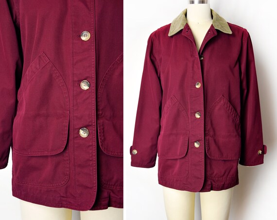 1990s Wine Chore Jacket Size Small 90s Burgundy Vi
