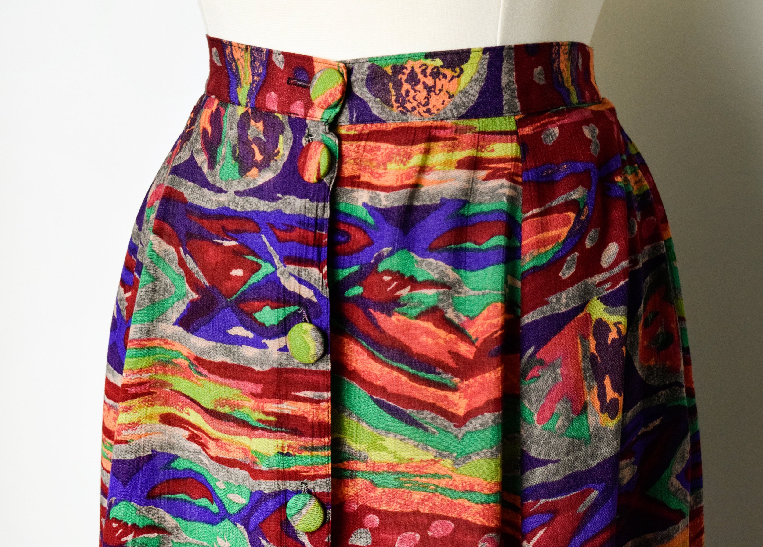 1980s Midi Skirt Size 2X 80s Abstract Print Skirt Button Front | Etsy