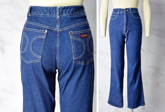 1970s High Waisted Dark Wash Denim Jeans Size