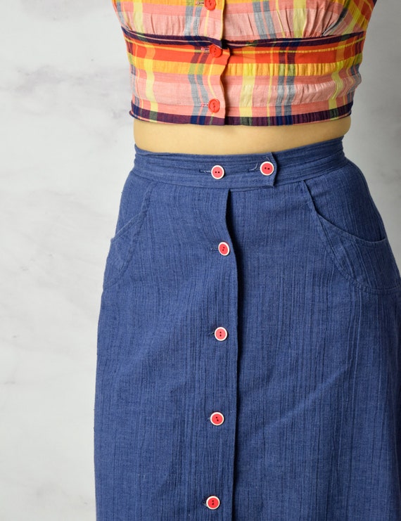 1970s A Line Skirt Size XS - Small 70s Skirt Blue… - image 3