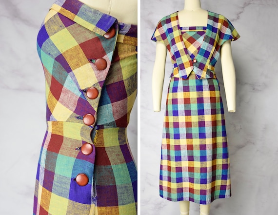 Early 1940s Linen Sundress with Capelet in Rainbow