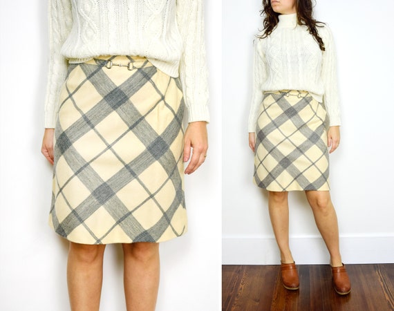 1960s Plaid Skirt Size XS A Line Minimalist Skirt - image 1