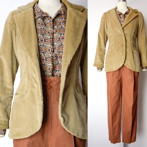1970s Corduroy Jacket Size XS 70s Wide Wale Corduroy Blazer in Khaki Brown