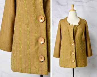 Vintage Kameljacke Größe L - XL Textur gewebter Frühlingsmantel Minimalistische Jacke Minimalistischer Mantel