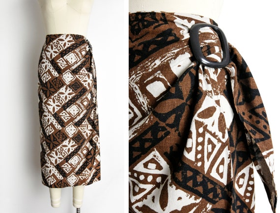 1990s Linen Blend Wrap Skirt Size Small 90s Block… - image 1