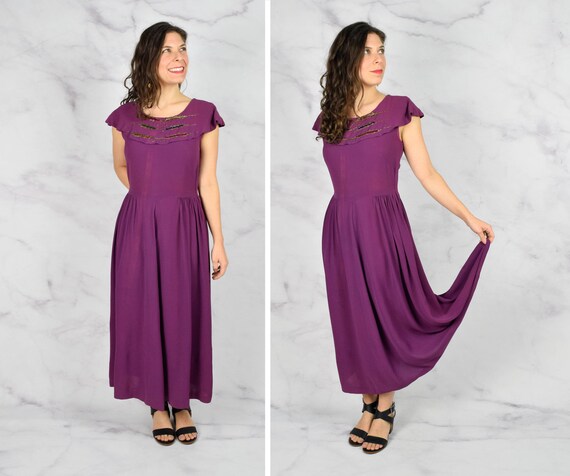 1940s Purple Gown Size Medium 40s Dress with Embe… - image 2