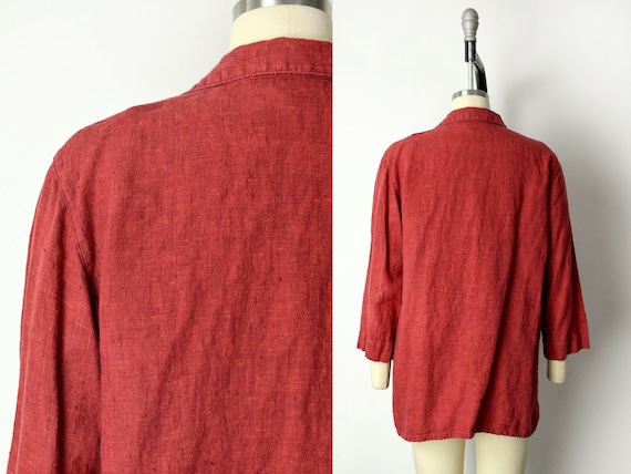 1990s Linen Blouse Size Large 90s Minimalist Line… - image 4