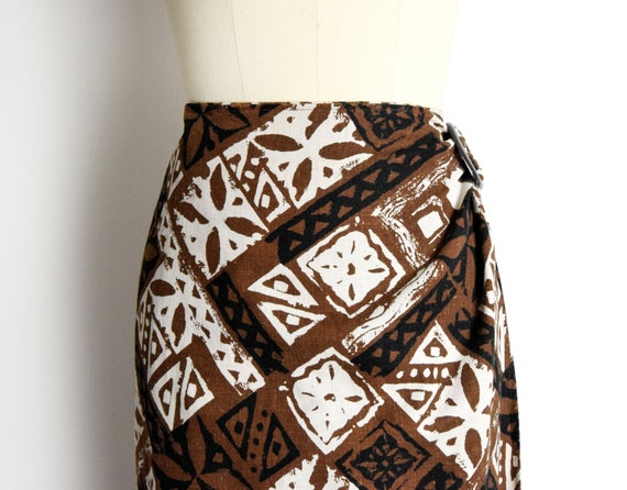 1990s Linen Blend Wrap Skirt Size Small 90s Block… - image 7