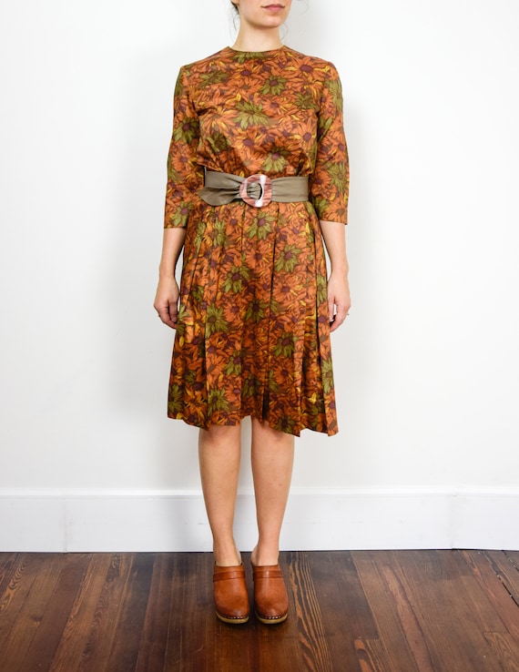 1960s Autumnal Dress Size Small 60s Fall Colors D… - image 8