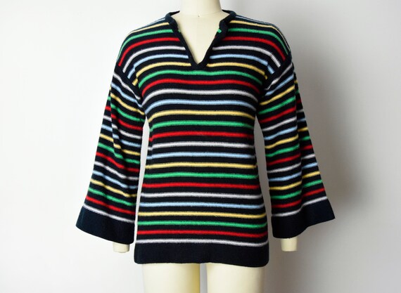 1970s Rainbow Striped Sweater Size Small 70s Bell… - image 4