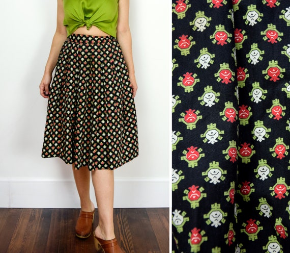 1950s Cotton Skirt Size XS Abstract Floral Pleated