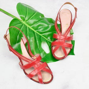 1930s Sandals Size 6.5 Red Pumps Palter Deliso Debs Red Strappy Heels