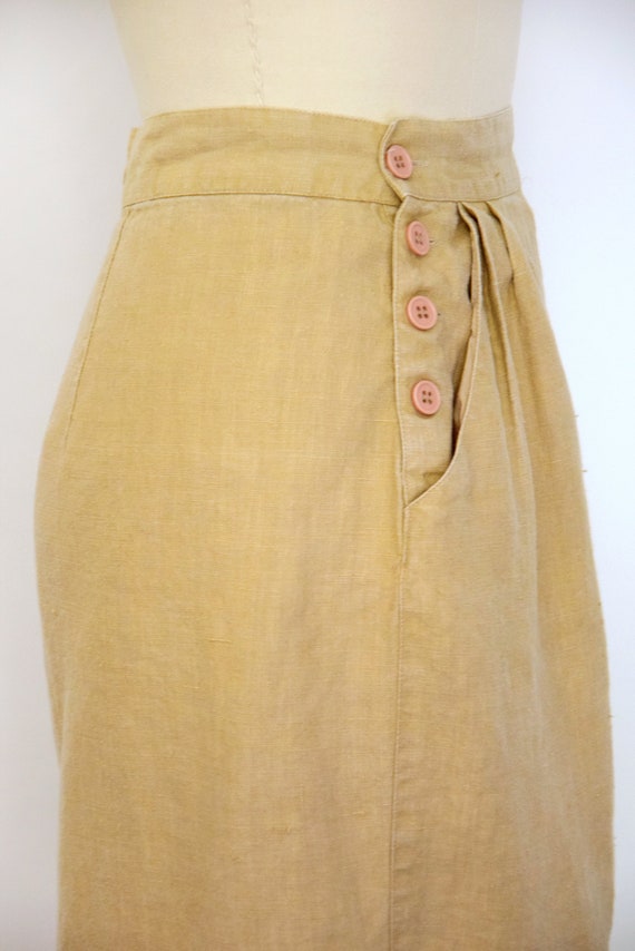 1990s Linen Skirt Size Small 90s Khaki Linen Mini… - image 6