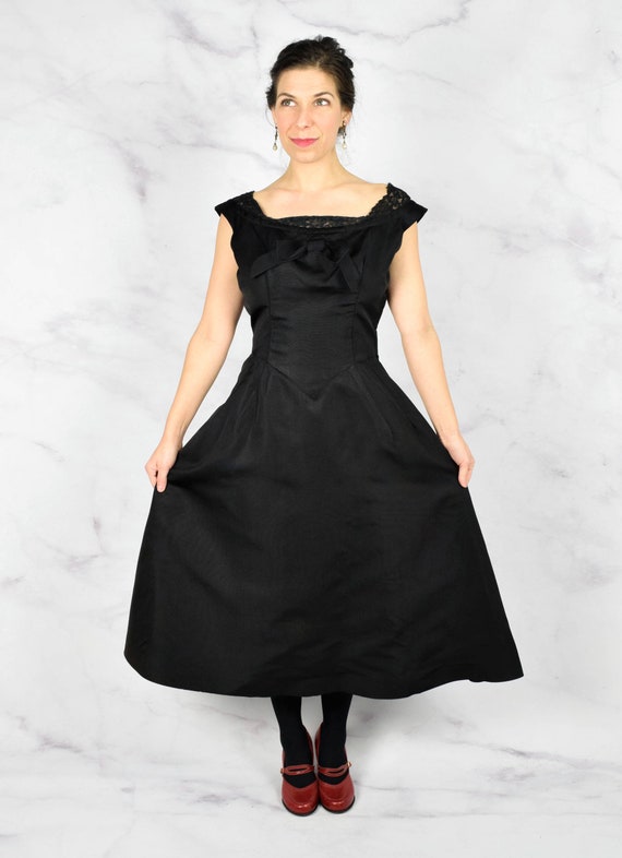 1950s Black Silk Herbert Schneider Dress Gown Size Medium | Etsy
