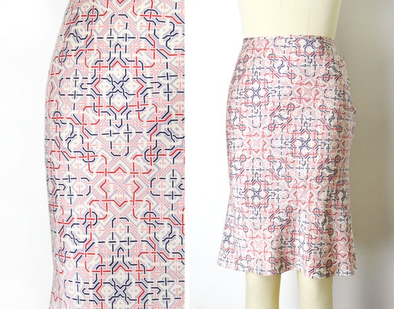 1990s Silk Slip Skirt Size Small Geometric Print B