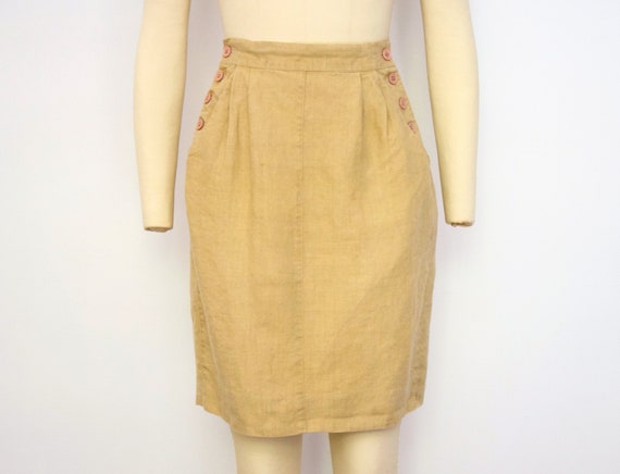 1990s Linen Skirt Size Small 90s Khaki Linen Mini… - image 3