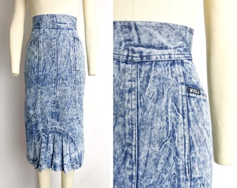 1980s Acid Wash Denim Skirt Size XS 80s Jean Skirt Acid Wash Jeans