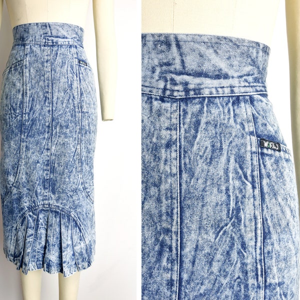 1980s Acid Wash Denim Skirt Size XS 80s Jean Skirt Acid Wash Jeans