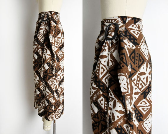 1990s Linen Blend Wrap Skirt Size Small 90s Block… - image 3