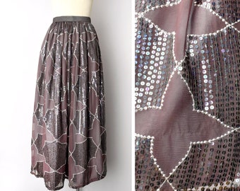 1990s Sequined Skirt Size XS 90s Formal Skirt Iridescent Sequin Maxi Skirt Vintage Sequin Full Skirt