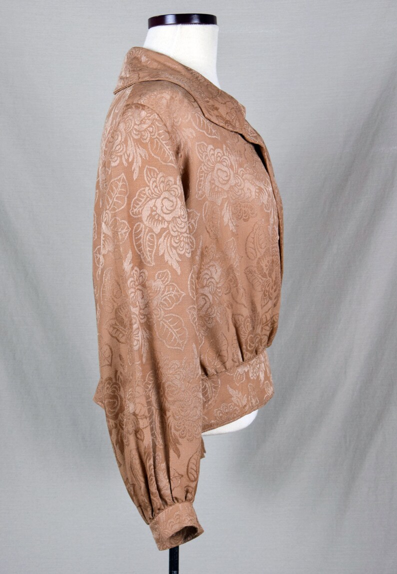 Early 1920s Damask Bishop Sleeve Blouse in Caramel Size Medium