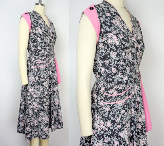 1940s Novelty Print Wrap Dress Size XS - Small 40… - image 2