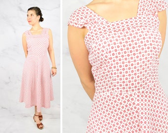 1950s Seersucker Sundress Size Small 50s Dress Star Shaped Floral Pattern Vintage Dress