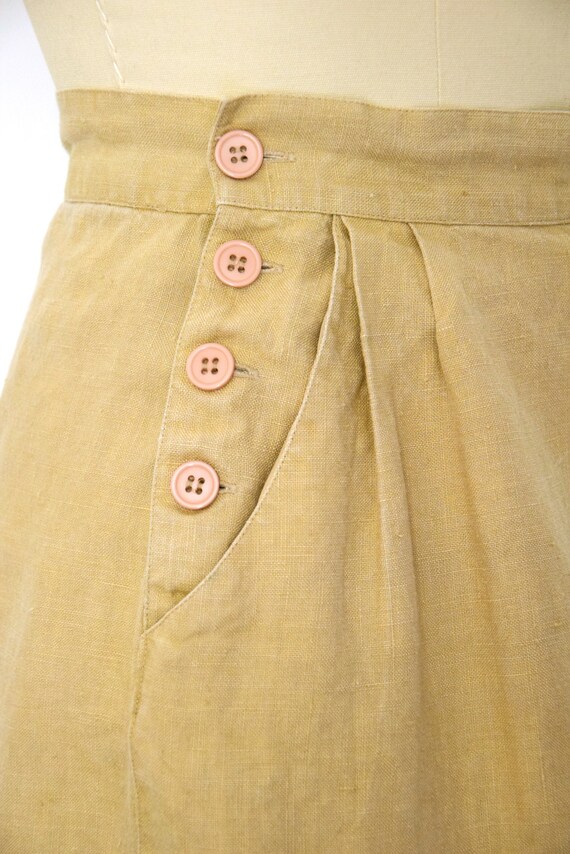1990s Linen Skirt Size Small 90s Khaki Linen Mini… - image 8