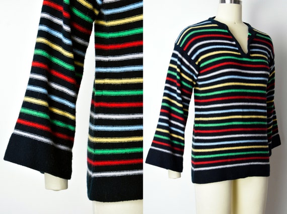 1970s Rainbow Striped Sweater Size Small 70s Bell… - image 2