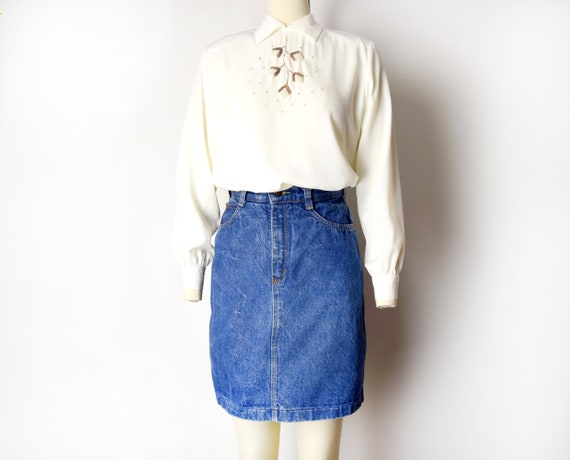1980s Denim Skirt Size XS - Small 80s Jean Skirt … - image 3