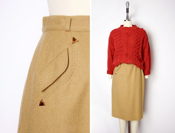 1950s Camel Pencil Skirt Size Small 50s Skirt Vin… - image 1