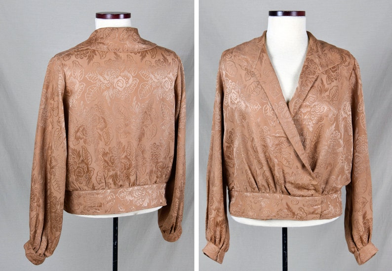 Early 1920s Damask Bishop Sleeve Blouse in Caramel Size Medium