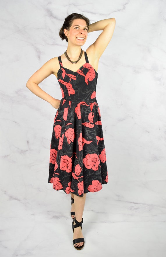 1950s Floral Sundress Size XS 50s Sleeveless Dres… - image 3