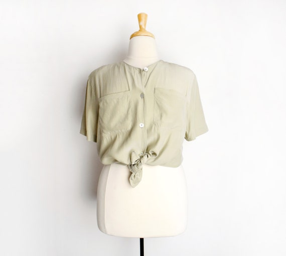 1990s Silk Blouse Size XL - XXL 90s Silk Button D… - image 2