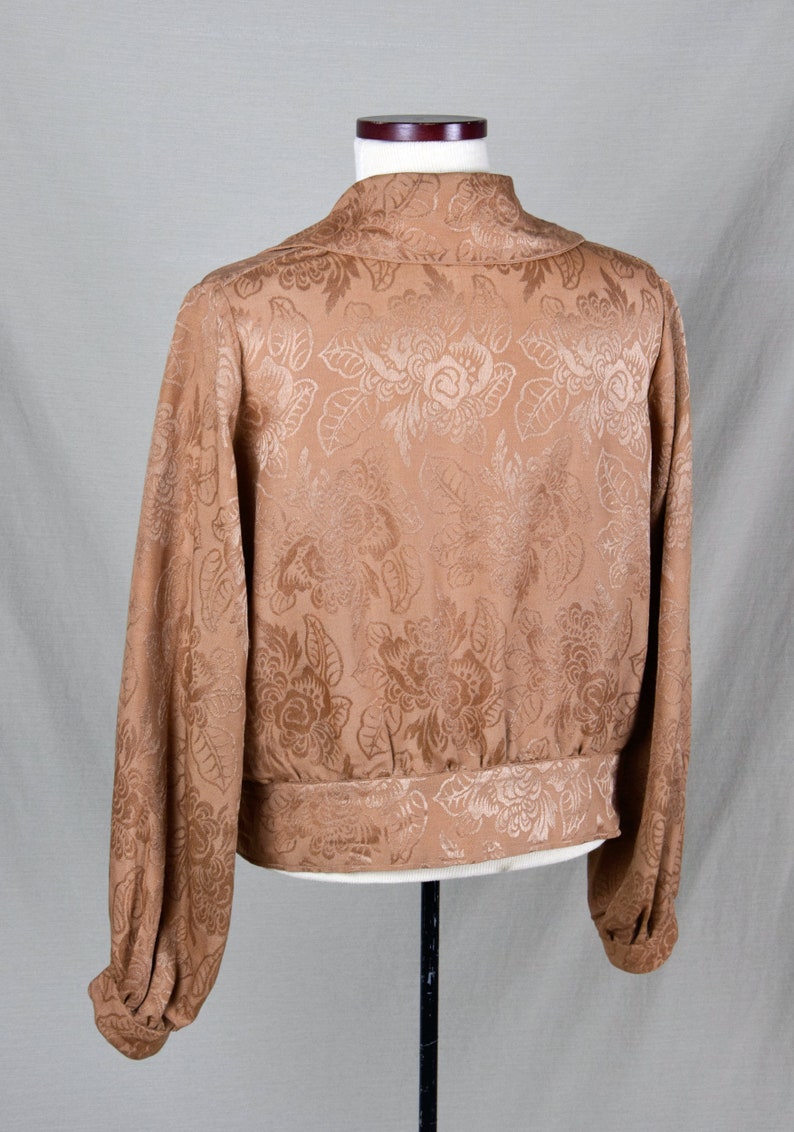 Early 1920s Damask Bishop Sleeve Blouse in Caramel Size Medium