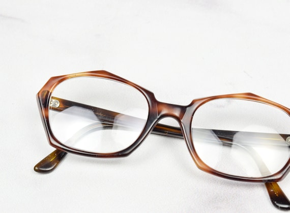 1970s Tortoise Shell Polygon Glasses Frames in Br… - image 1