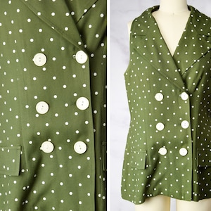 Débardeur des années 70, taille moyenne - grande tunique sans manches des années 70 en mousse avec chemisier à pois des années 80