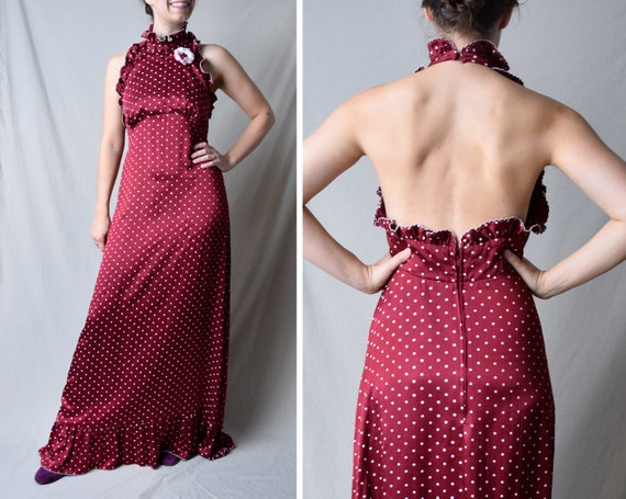 1970s does 1930s High Neck Halter Gown in Polka Do
